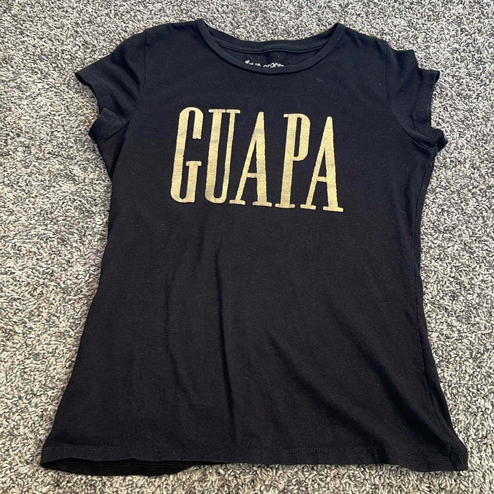 Guapa shirt black tee with gold letters size medium juniors SEE FLAWS